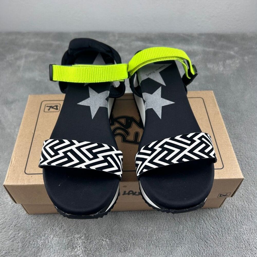 Dirty Laundry Grand Platform Sandals Black White Neon Green Women Size 9 NWB